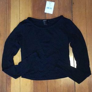 Black Long Sleeved Crop Top with Mesh V Front